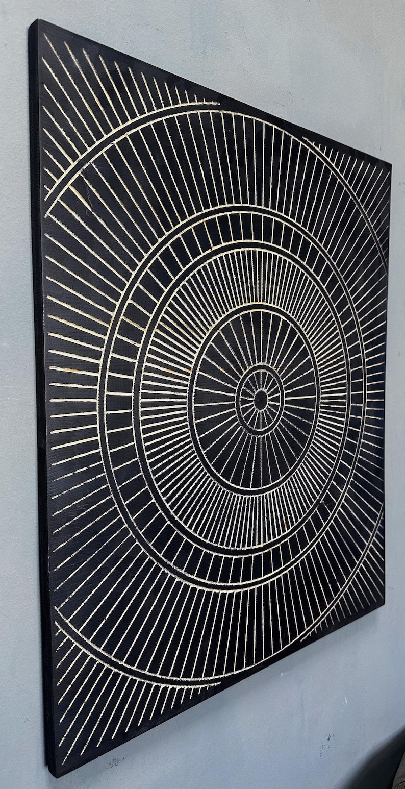 Minimalist Carved Line Wood Wall Art Panel