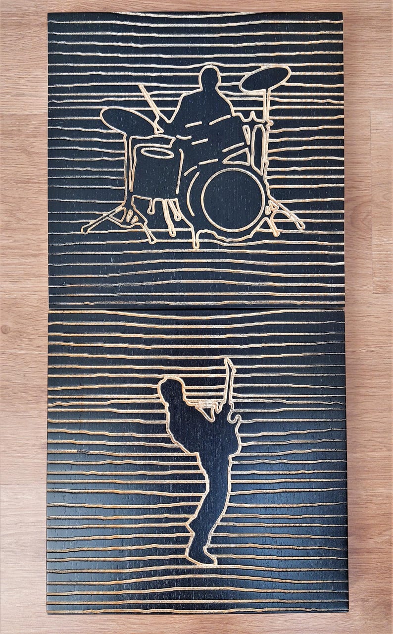 Line Art Music Band Wooden Wall Decor - Set of 4