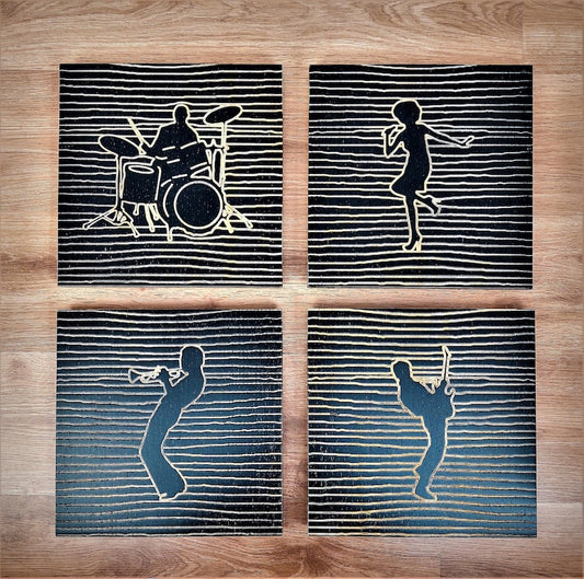 Line Art Music Band Wooden Wall Decor - Set of 4