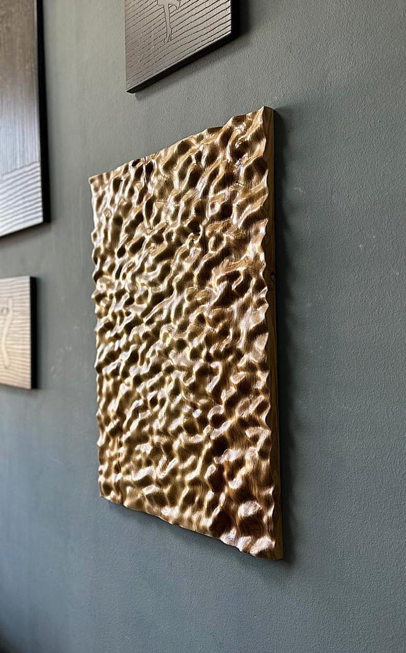 3D Carved Chestnut Wood Wall Art: Asymmetric Ripple Design