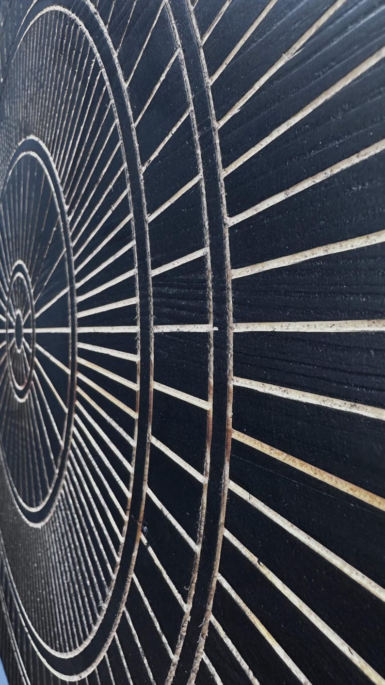 Hand-Carved Wood Line Art: Geometric Wall Hanging - Black & Gold