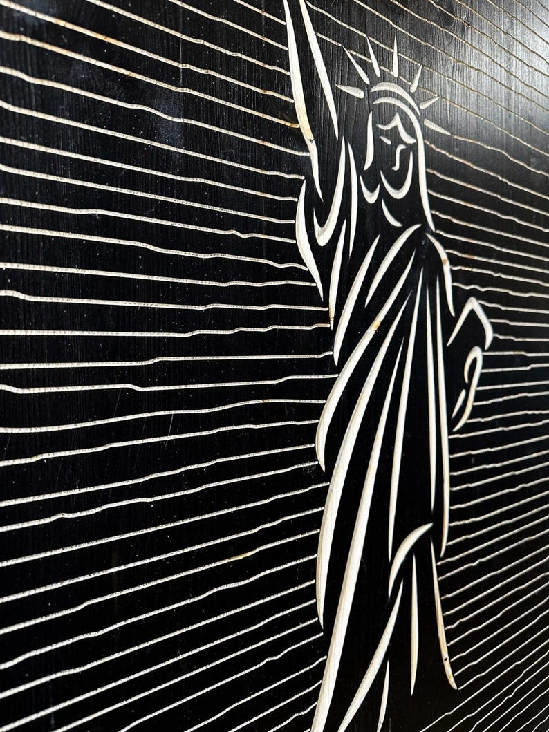 Liberty Statue Line Art - 3D Carved Wooden Wall Decor