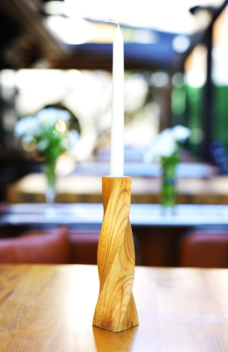 Geometric Carved Candle Holders – Set of 3 Chestnut Wood Pieces