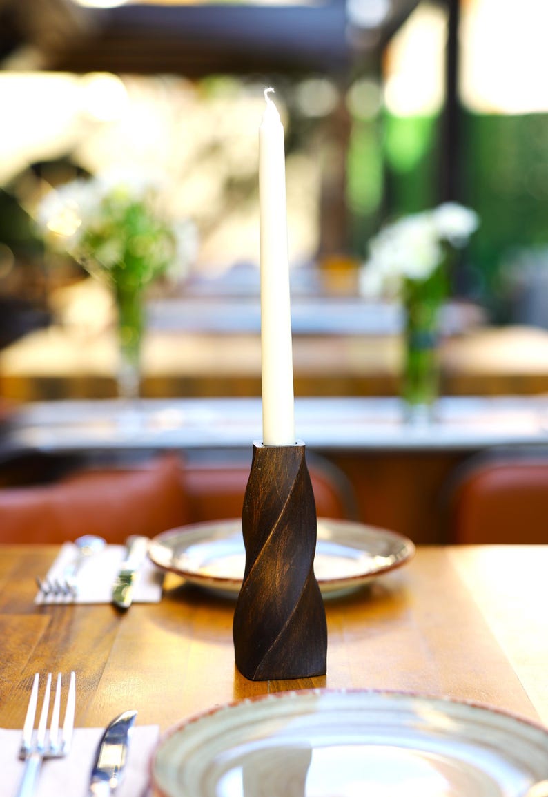 Geometric Carved Candle Holders – Set of 3 Chestnut Wood Pieces