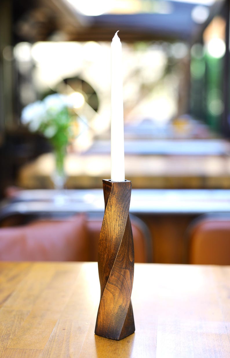 Geometric Carved Candle Holders – Set of 3 Chestnut Wood Pieces