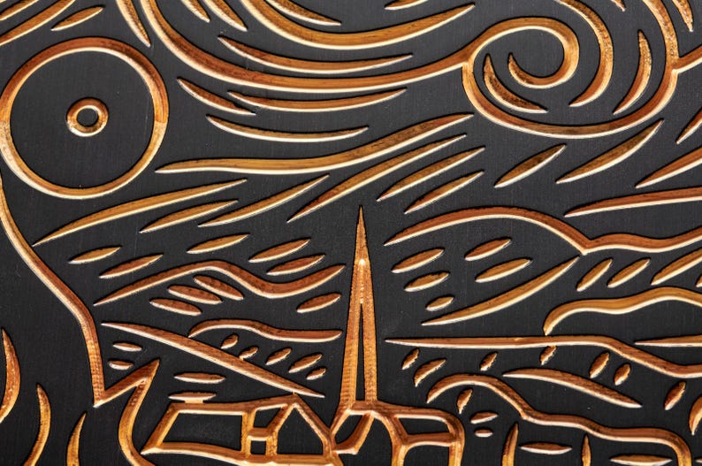 3D Wood Wall Art: Carved Starry Night Decor