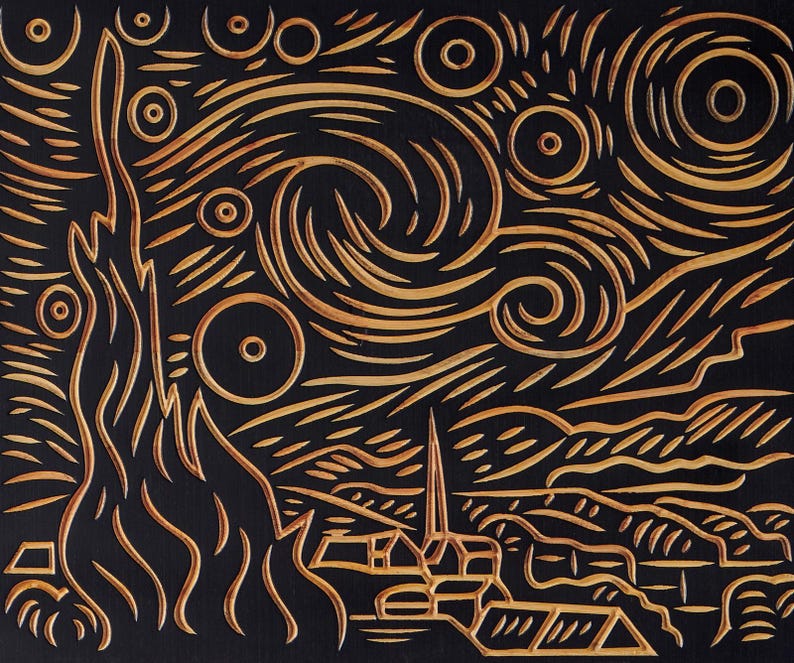 3D Wood Wall Art: Carved Starry Night Decor