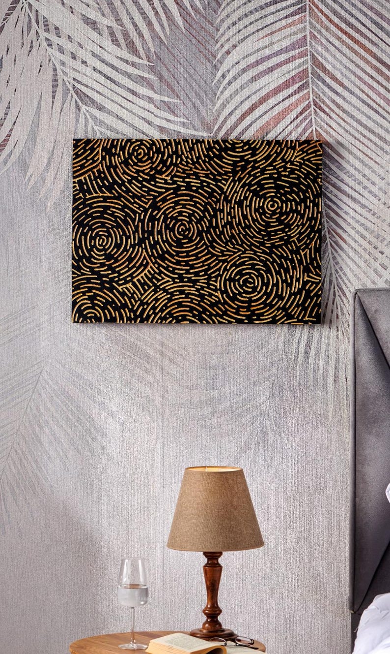 3D Wood Vortex Wall Art: Hand-Carved Line Art Panel