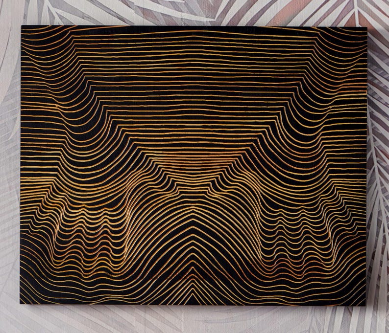 3D Carved Wood Wall Panel: Rustic Modern Line Art