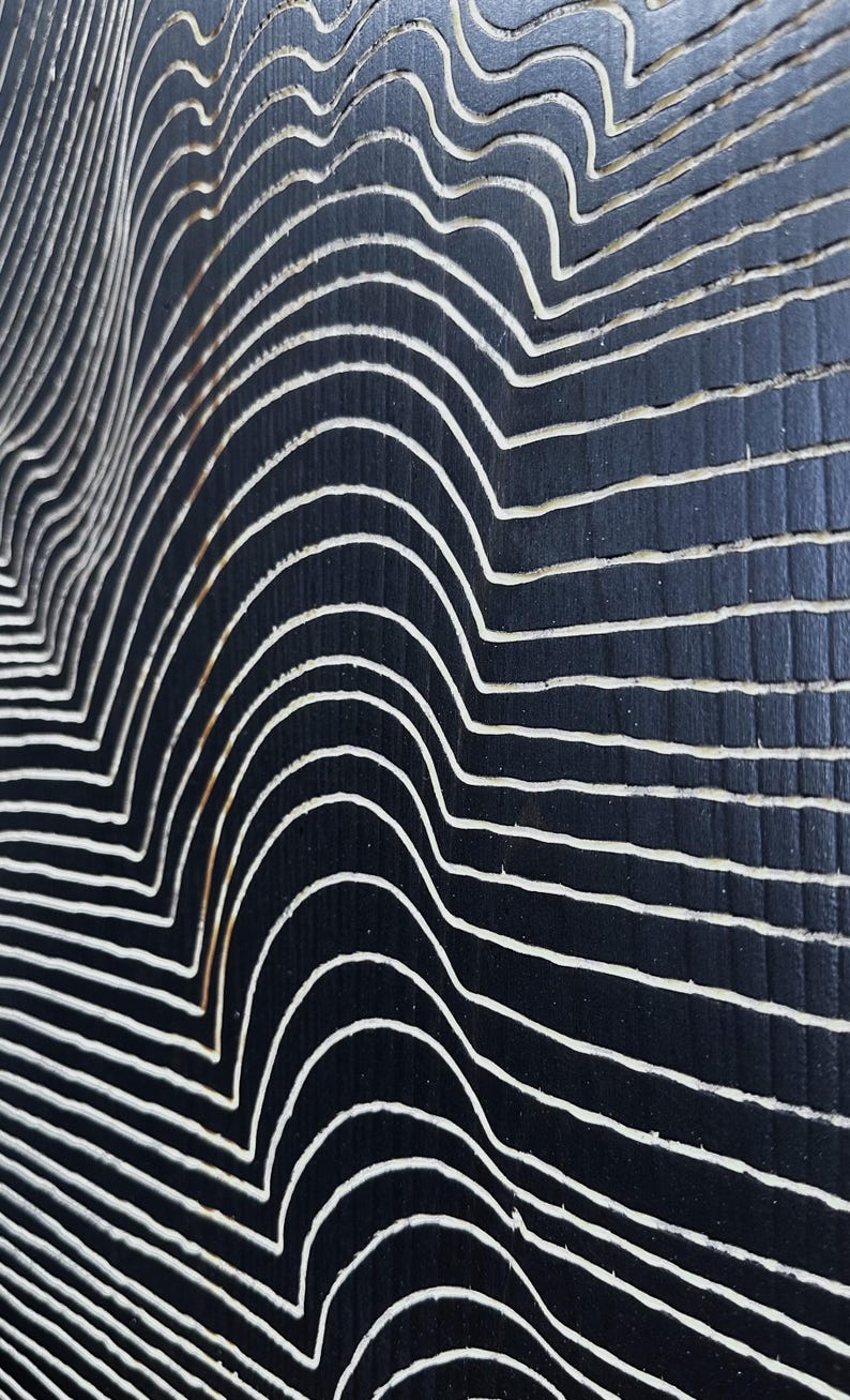 3D Carved Wood Wall Panel: Rustic Modern Line Art