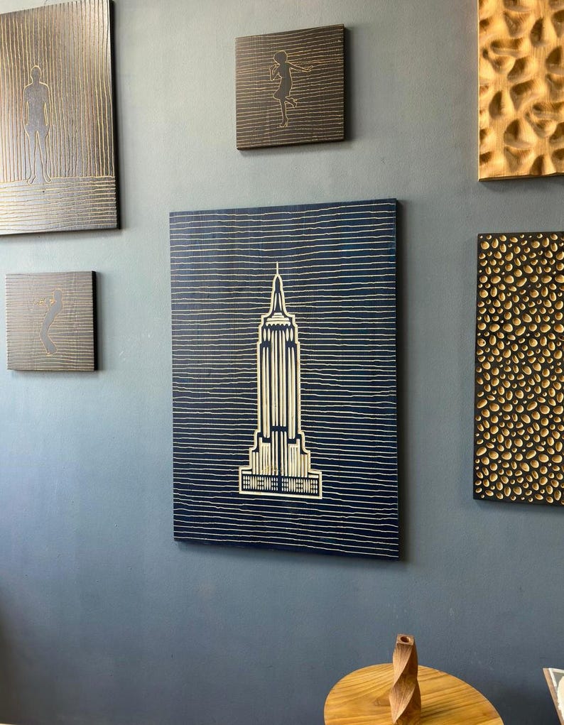 3D Engraved Empire State Building Wood Wall Art Panel