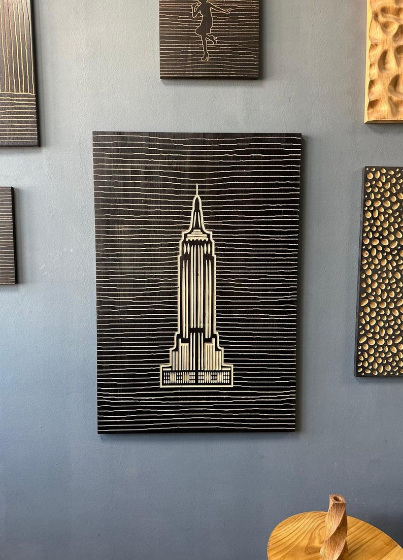 3D Engraved Empire State Building Wood Wall Art Panel