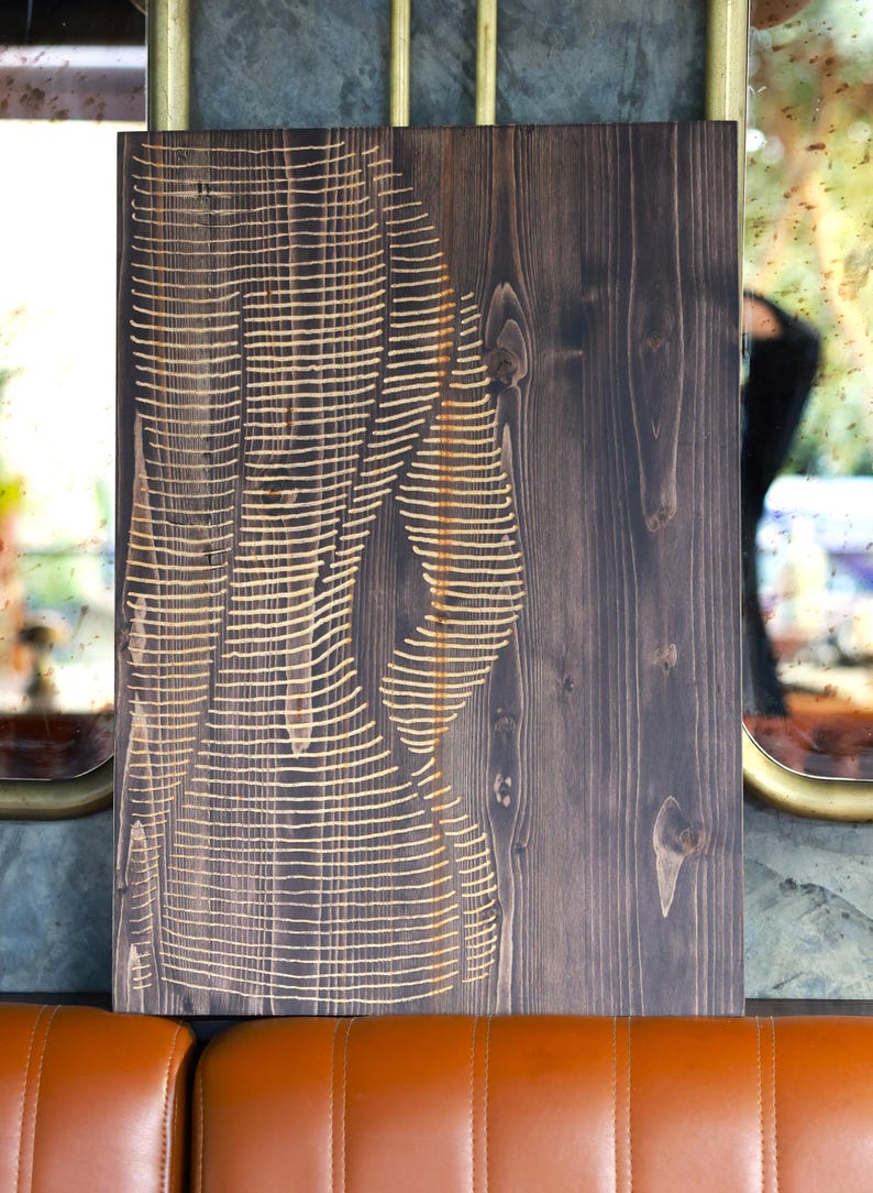 Engraved Wood Wall Art: Minimalist Woman Line Art