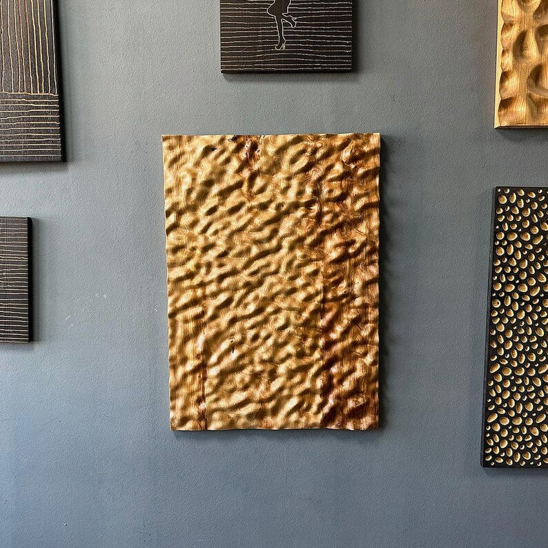 3D Carved Chestnut Wood Wall Art: Asymmetric Ripple Design