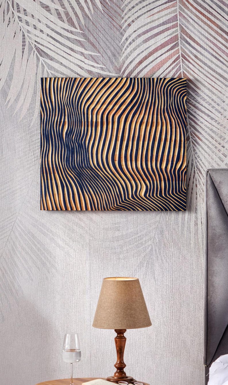3D Carved Wood Wall Art: Abstract Line Design