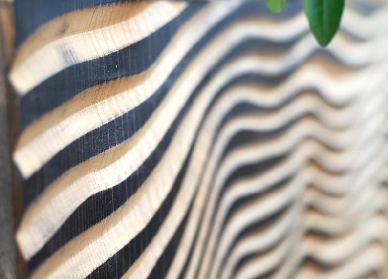 3D Carved Wood Wall Art: Abstract Line Design