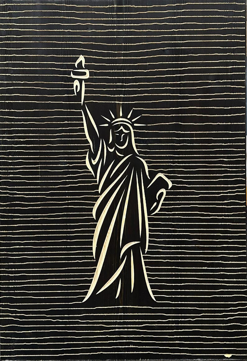 Liberty Statue Line Art - 3D Carved Wooden Wall Decor