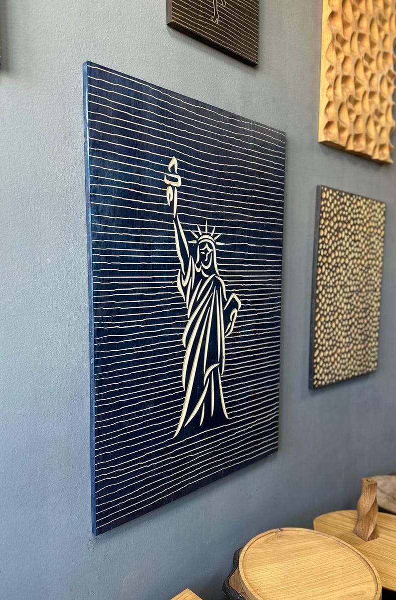 Liberty Statue Line Art - 3D Carved Wooden Wall Decor