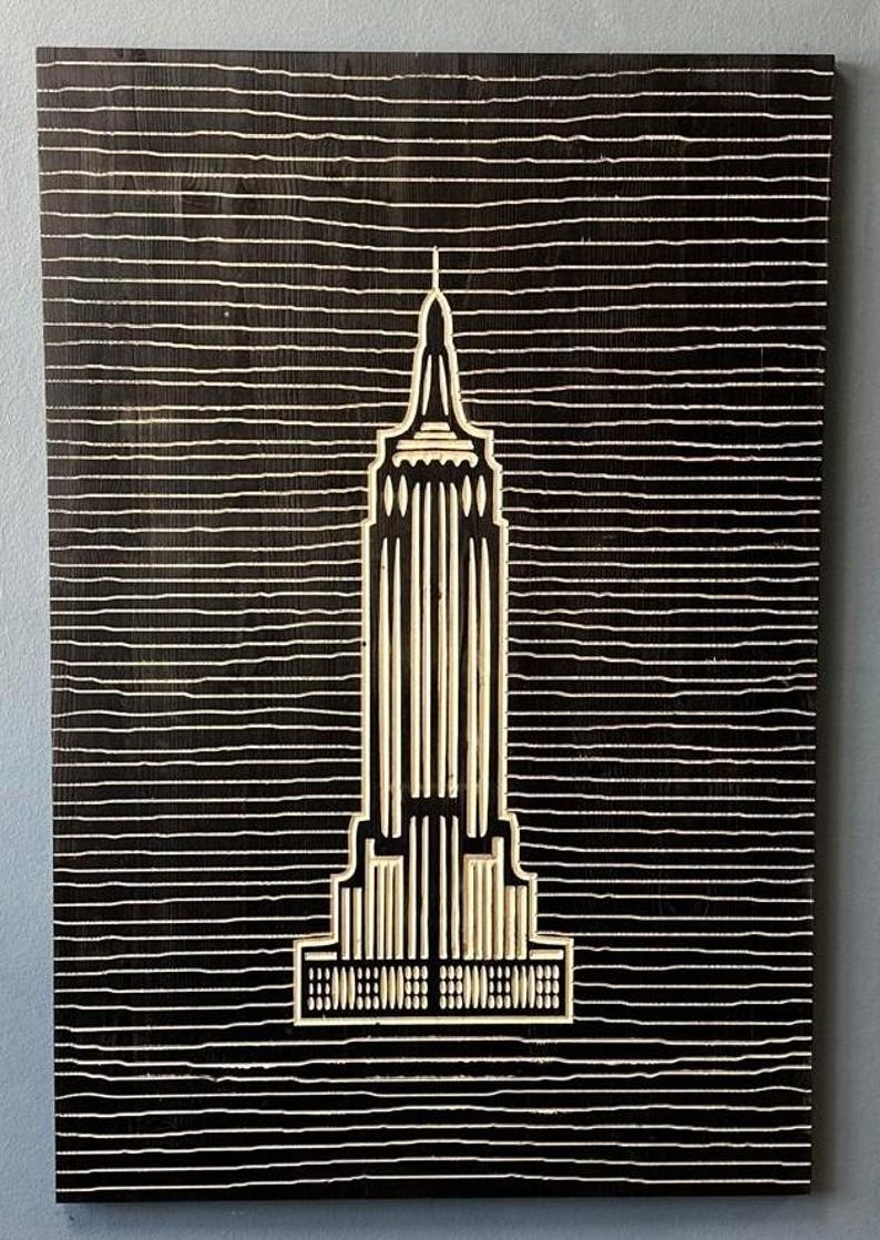 Empire State Building Wood Wall Art: Modern Minimalist Line Art