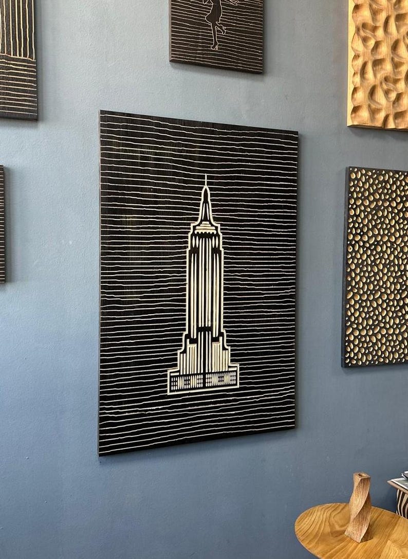 Empire State Building Wood Wall Art: Modern Minimalist Line Art