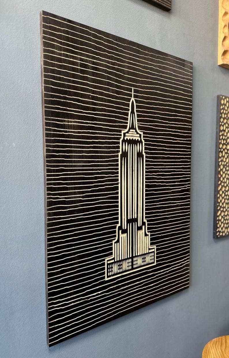 Empire State Building Wood Wall Art: Modern Minimalist Line Art