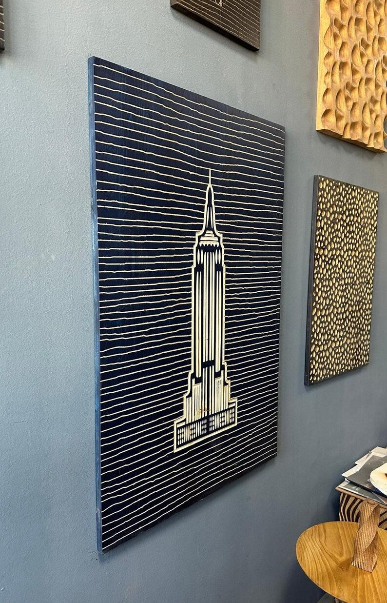 Empire State Building Wood Wall Art: Modern Minimalist Line Art