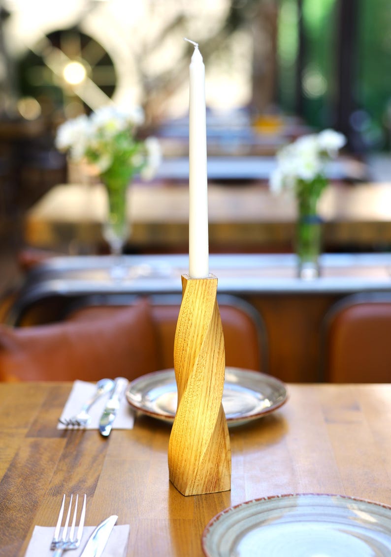 Geometric Carved Candle Holders – Set of 3 Chestnut Wood Pieces