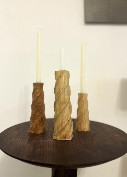 3 Pieces Chesnut Wood Candle Holder