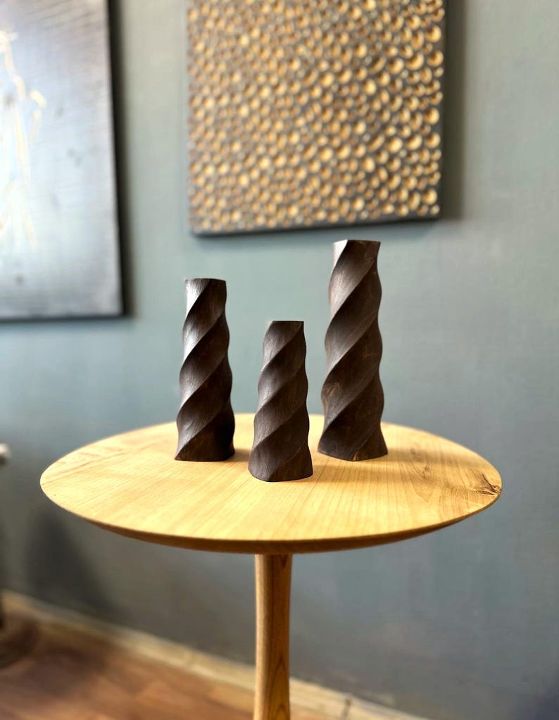 3 Pieces Chesnut Wood Candle Holder