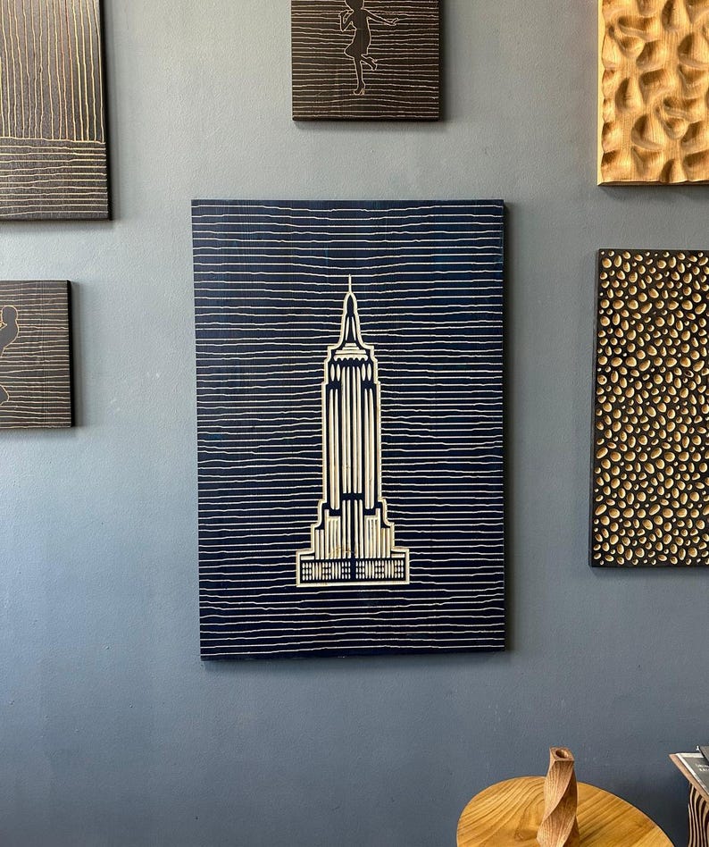 Empire State Building Wood Wall Art: Modern Minimalist Line Art