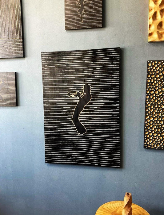 Miles Davis Wood Wall Art: Engraved Jazz Line Art Decor