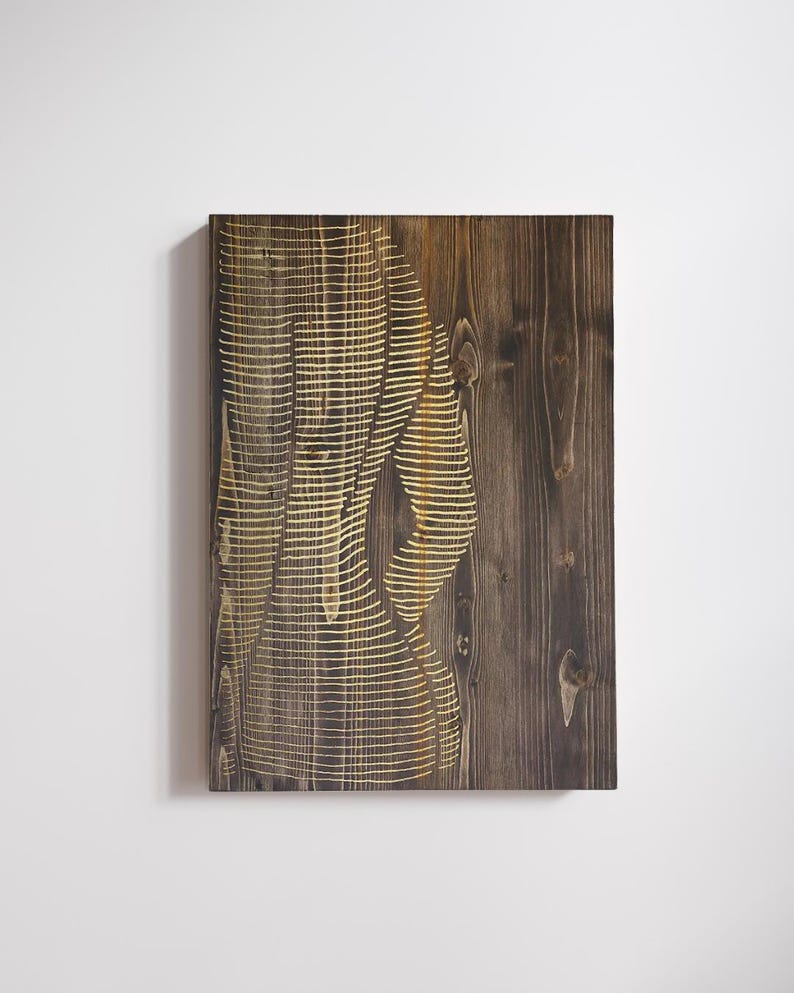 Engraved Wood Wall Art: Minimalist Woman Line Art