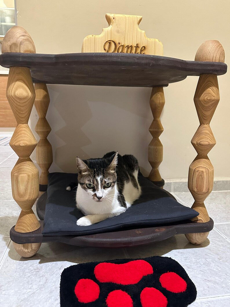 Personalized Wooden Cat Bed: Handcrafted Luxury Pet House
