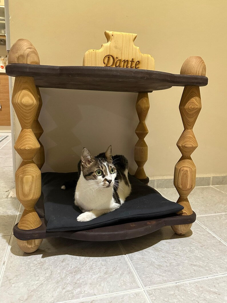 Personalized Wooden Cat Bed: Handcrafted Luxury Pet House