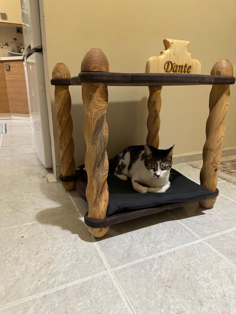 Custom Name Luxury Pet Furniture | Personalized Wooden Cat & Dog Home – Solid Wood Cat House