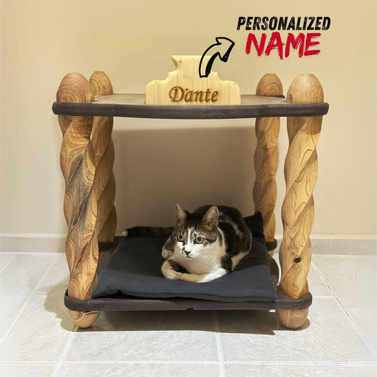 Custom Name Luxury Pet Furniture | Personalized Wooden Cat & Dog Home – Solid Wood Cat House