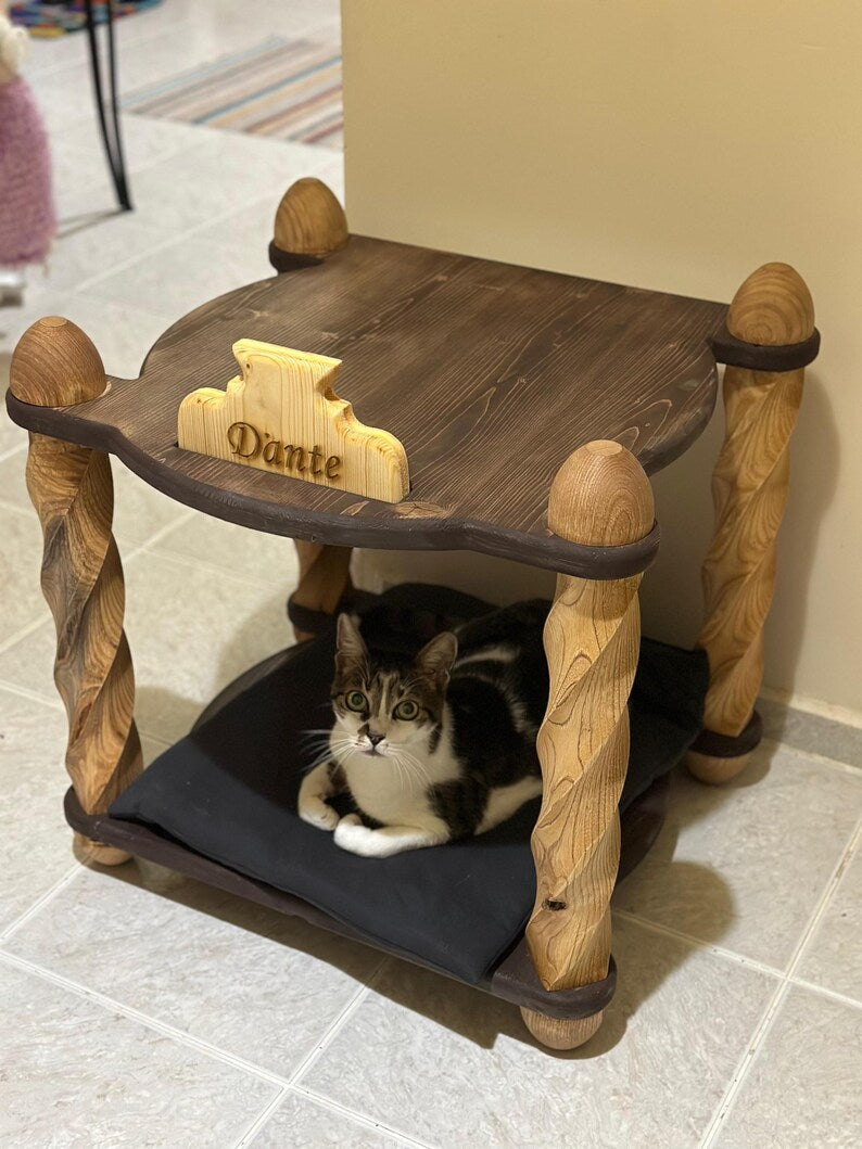 Custom Name Luxury Pet Furniture | Personalized Wooden Cat & Dog Home – Solid Wood Cat House