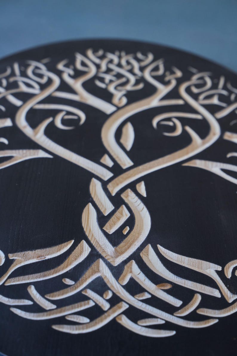 Celtic Knot Tree of Life Wood Wall Art: Engraved Yggdrasil Decor