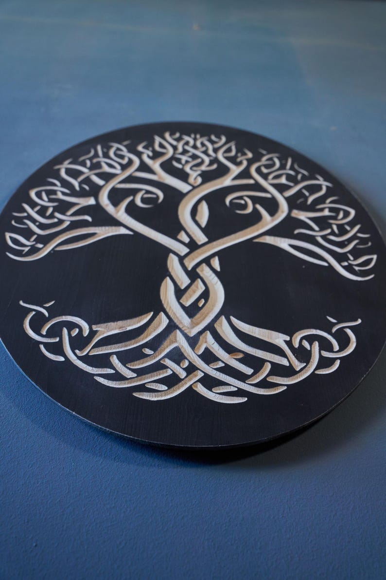 Celtic Knot Tree of Life Wood Wall Art: Engraved Yggdrasil Decor