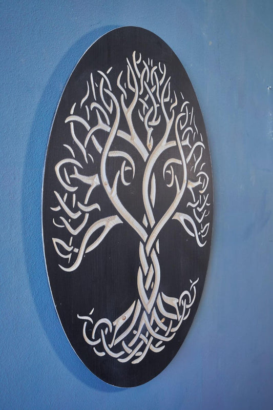 Celtic Knot Tree of Life Wood Wall Art: Engraved Yggdrasil Decor