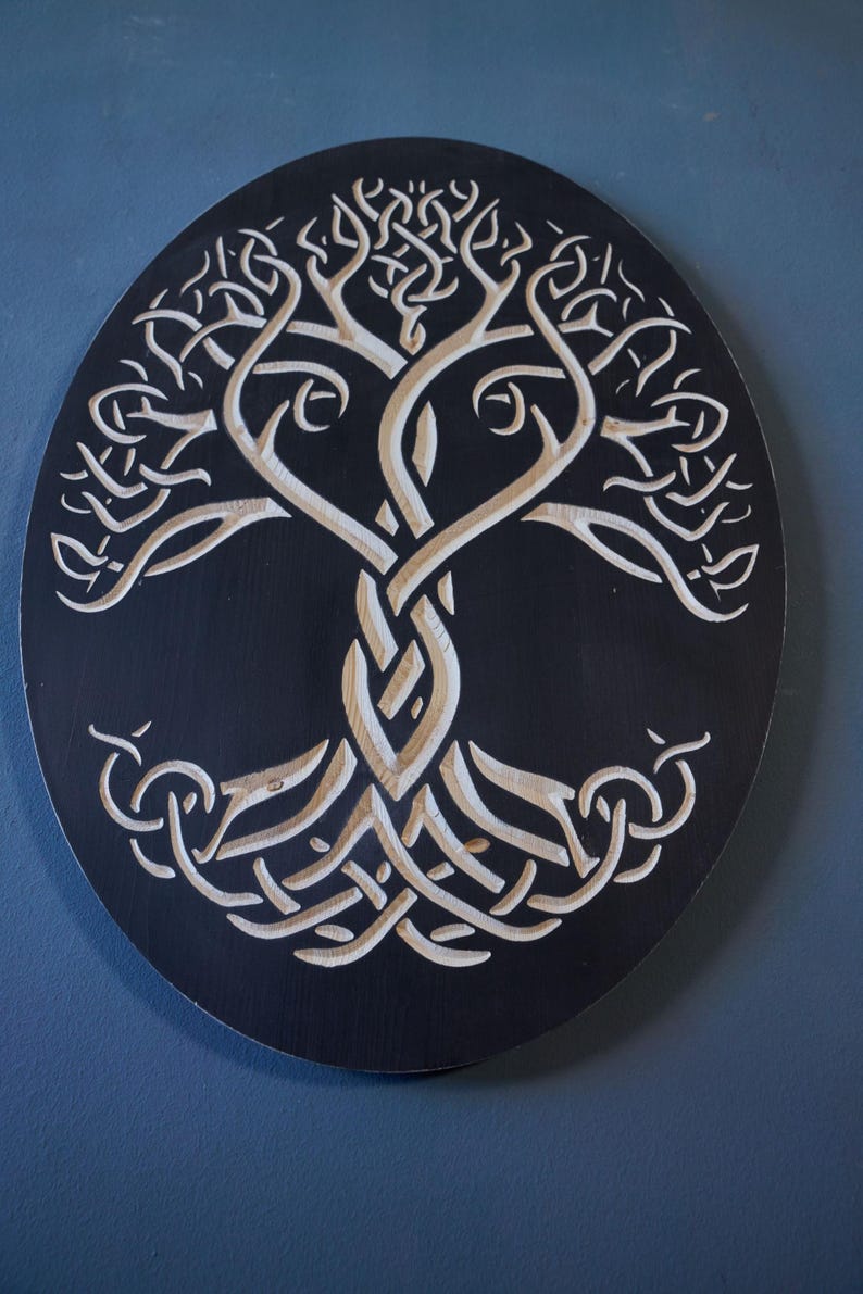 Celtic Knot Tree of Life Wood Wall Art: Engraved Yggdrasil Decor