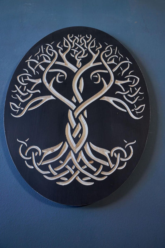 Celtic Knot Tree of Life Wood Wall Art: Engraved Yggdrasil Decor