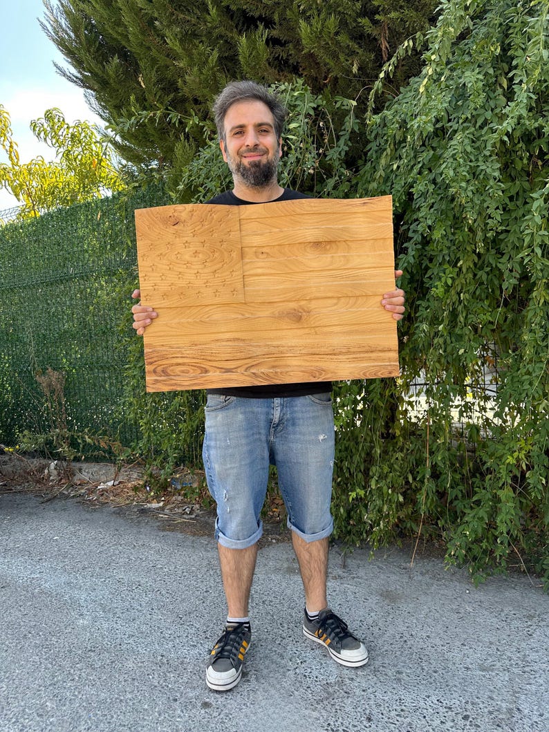 3D Carved Chestnut Wood American Flag Wall Art