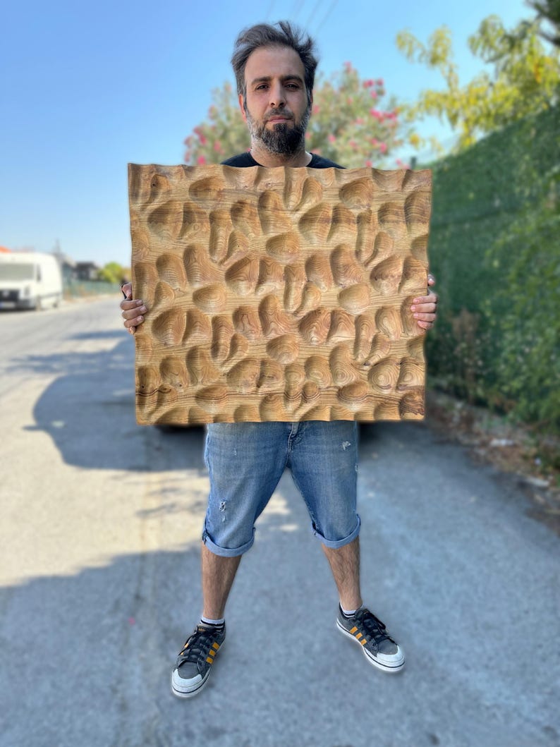 3D Carved Wood Wall Art: Textured Wood Panel Hanging