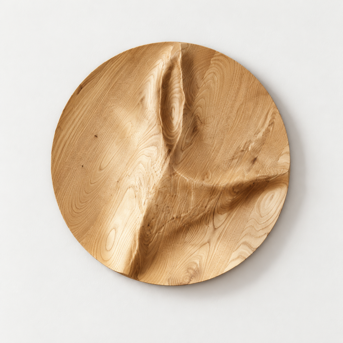 3D Carved Chestnut Wood Wall Art: Unique Wall Decor — front view on a light grey-white wall with a natural shadow