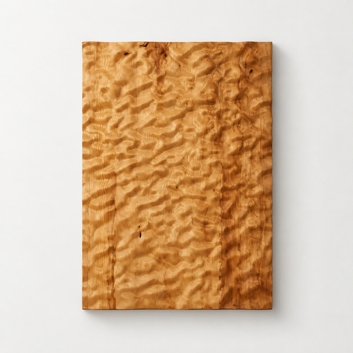 3D Carved Chestnut Wood Wall Art: Asymmetric Ripple Design — front view on a light grey-white wall with a natural shadow