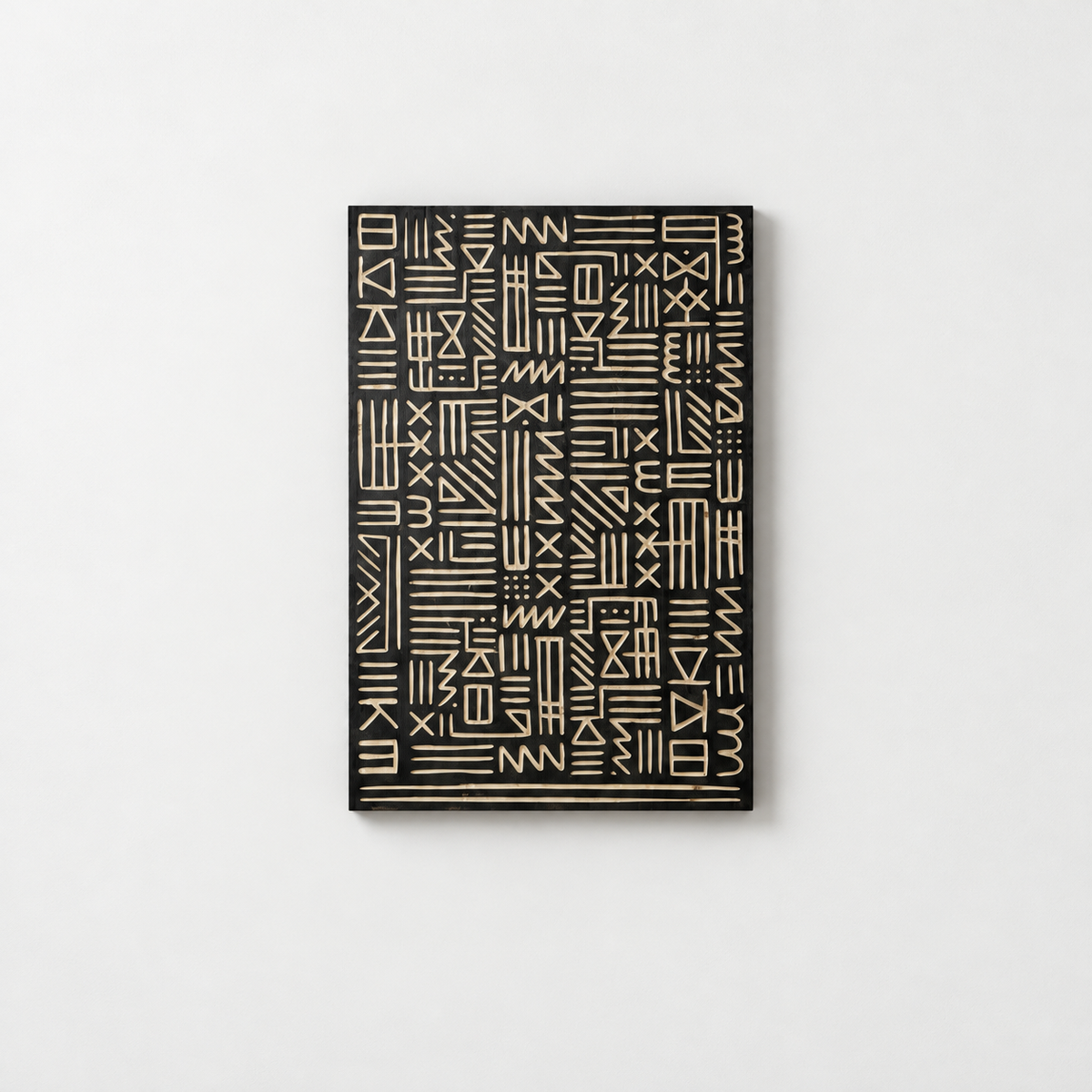 Wooden 3D Wall Art Panel – Hand-Carved Decorative Piece - Wood Wall Hanging Decor — front view on a light grey-white wall with a natural shadow