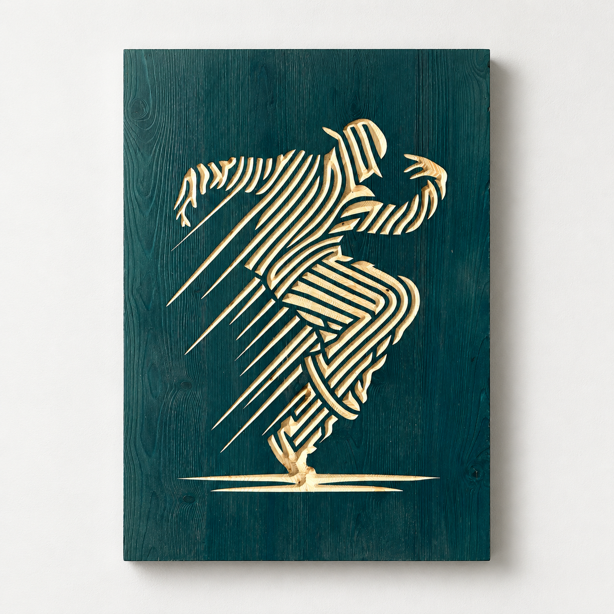 Michael Jackson 3d Carved Wooden Wall Art — front view on a light grey-white wall with a natural shadow
