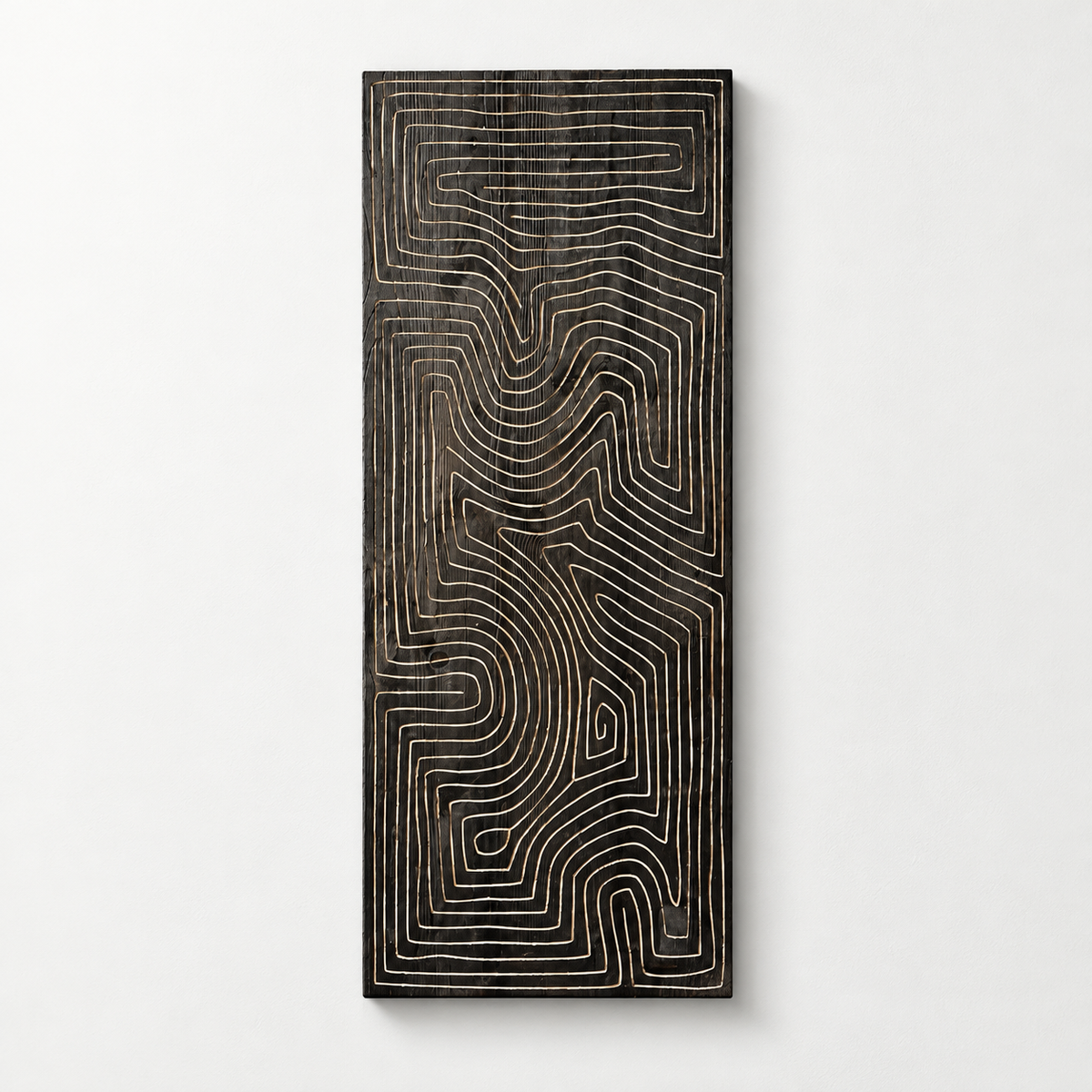 Minimalist Abstract Wooden Wall Art — front view on a light grey-white wall with a natural shadow