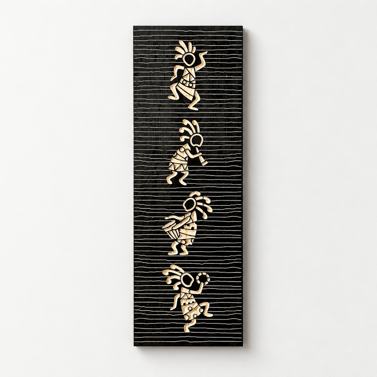 3d Carved Wooden Wall Decor, African Wall Art — front view on a light grey-white wall with a natural shadow